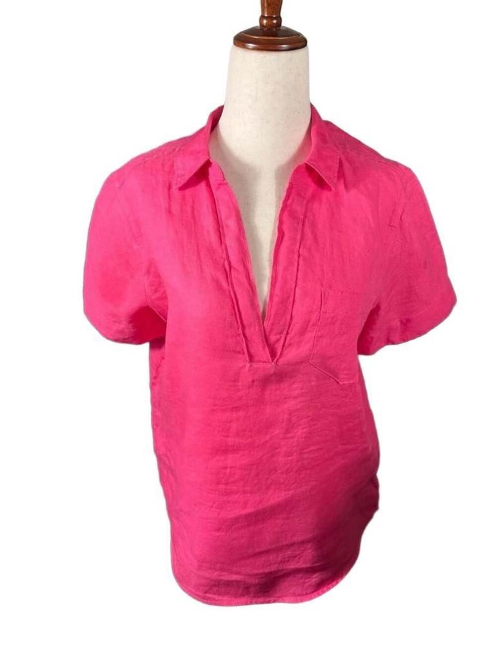 J. Crew Popover Linen Short Sleeve Shirt Size XS Pink h1596